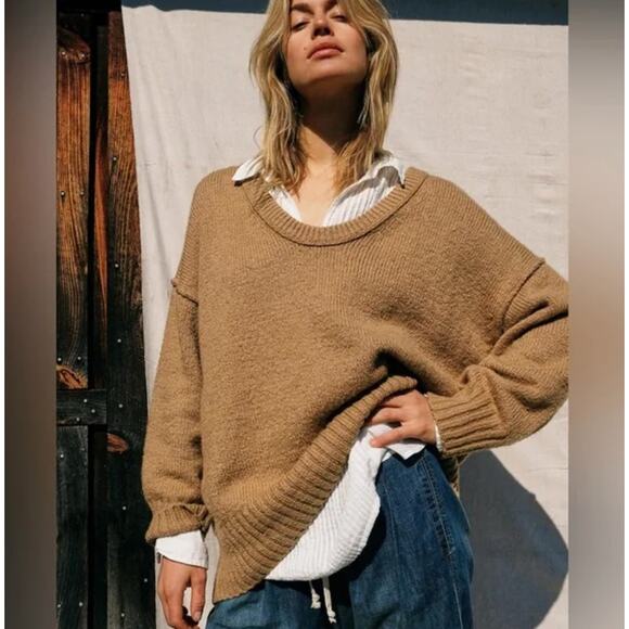Free People Brookside Tunic Sweater Knit in Desert Camel Size M - Picture 11 of 11